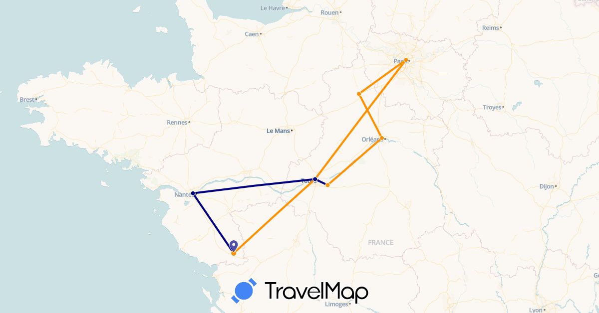 TravelMap itinerary: driving, hitchhiking in France (Europe)